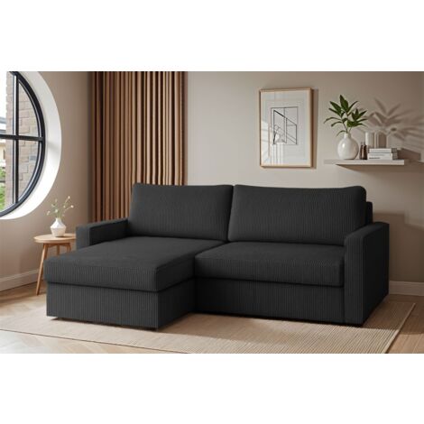 Ecksofa Sofa mit Schlaffunktion BENDIK Stoff Poso Anthrazit Ottomane Links