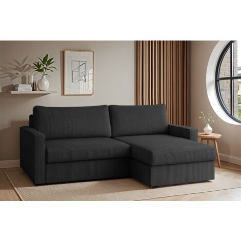 Ecksofa Sofa mit Schlaffunktion BENDIK Stoff Poso Anthrazit Ottomane Rechts