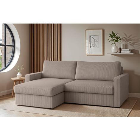 Ecksofa Sofa mit Schlaffunktion BENDIK Stoff Poso Beige Ottomane Links