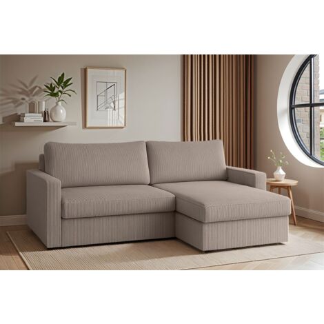 Ecksofa Sofa mit Schlaffunktion BENDIK Stoff Poso Beige Ottomane Rechts