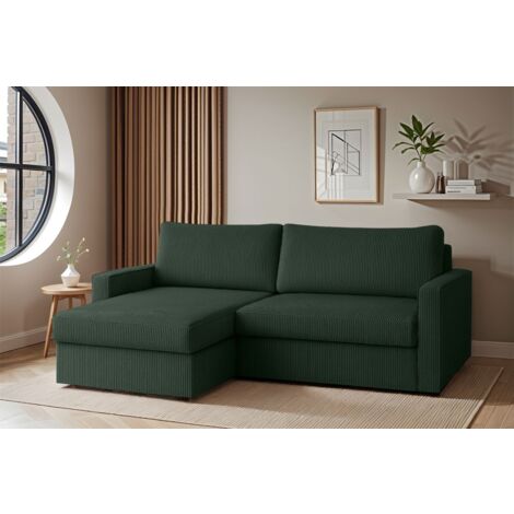Ecksofa Sofa mit Schlaffunktion BENDIK Stoff Poso Dunkelgrün Ottomane Links