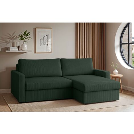 Ecksofa Sofa mit Schlaffunktion BENDIK Stoff Poso Dunkelgrün Ottomane Rechts