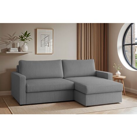 Ecksofa Sofa mit Schlaffunktion BENDIK Stoff Poso Grau Ottomane Rechts