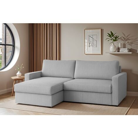 Ecksofa Sofa mit Schlaffunktion BENDIK Stoff Poso Hellgrau Ottomane Links