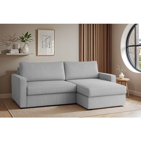Ecksofa Sofa mit Schlaffunktion BENDIK Stoff Poso Hellgrau Ottomane Rechts