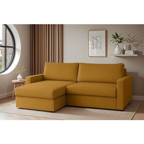 Ecksofa Sofa mit Schlaffunktion BENDIK Stoff Poso Honiggelb Ottomane Links