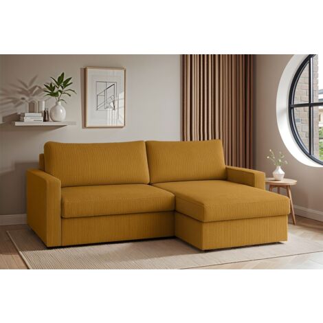 Ecksofa Sofa mit Schlaffunktion BENDIK Stoff Poso Honiggelb Ottomane Rechts