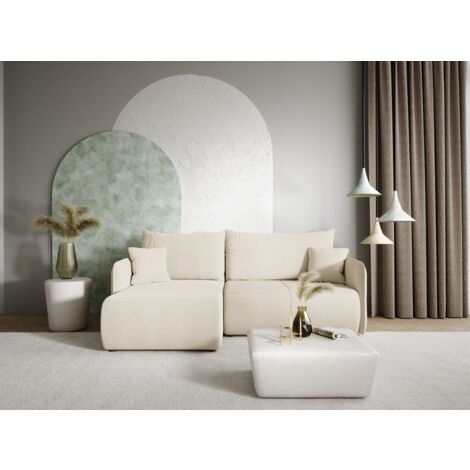 Ecksofa Sofa mit Schlaffunktion CALGARY Stoff Curio Creme Ottomane Links