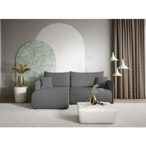 Ecksofa Sofa mit Schlaffunktion CALGARY Stoff Curio Dunkelgrau Ottomane Links