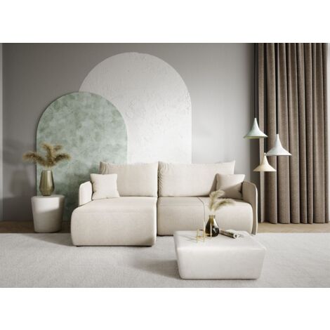 Ecksofa Sofa mit Schlaffunktion CALGARY Stoff Curio Hellgrau Ottomane Links
