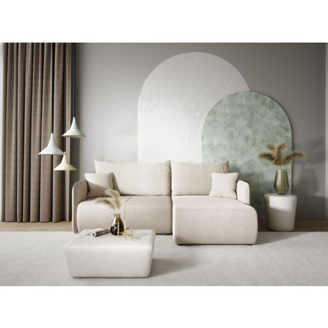 Ecksofa Sofa mit Schlaffunktion CALGARY Stoff Curio Hellgrau Ottomane Rechts