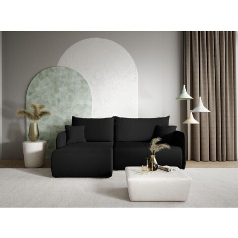 Ecksofa Sofa mit Schlaffunktion CALGARY Stoff Curio Schwarz Ottomane Links