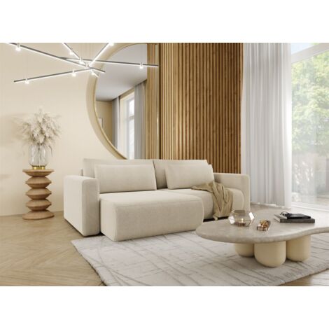 Ecksofa Sofa mit Schlaffunktion CHAIRA Stoff Curio Hellbeige Ottomane Links
