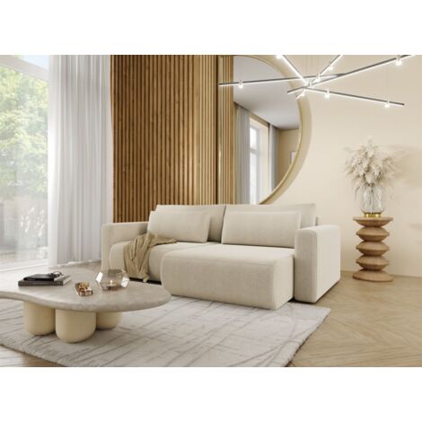 Ecksofa Sofa mit Schlaffunktion CHAIRA Stoff Curio Hellbeige Ottomane Rechts
