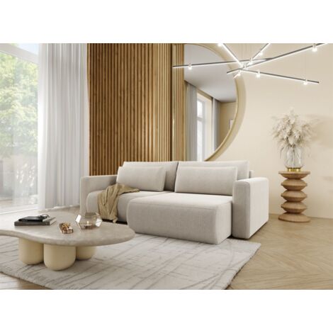 Ecksofa Sofa mit Schlaffunktion CHAIRA Stoff Curio Hellgrau Ottomane Rechts