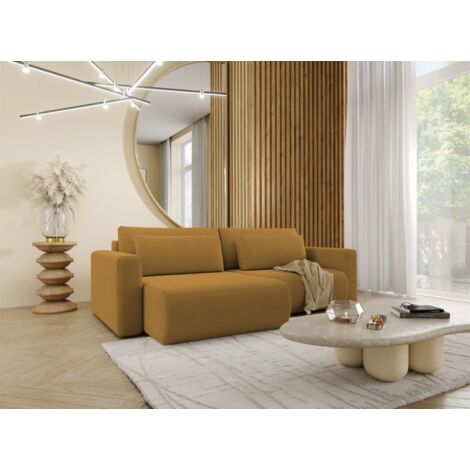Ecksofa Sofa mit Schlaffunktion CHAIRA Stoff Curio Senfgelb Ottomane Links