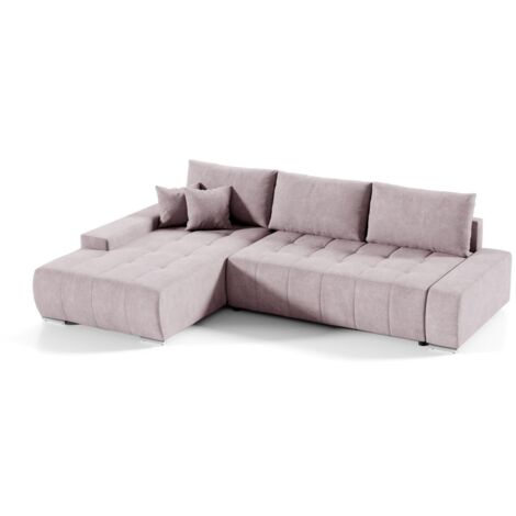 Ecksofa Sofa mit Schlaffunktion VOGAR Stoff Aston Blush Ottomane Links