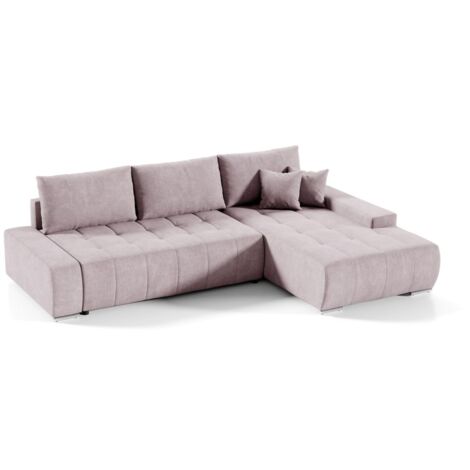 Ecksofa Sofa mit Schlaffunktion VOGAR Stoff Aston Blush Ottomane Rechts