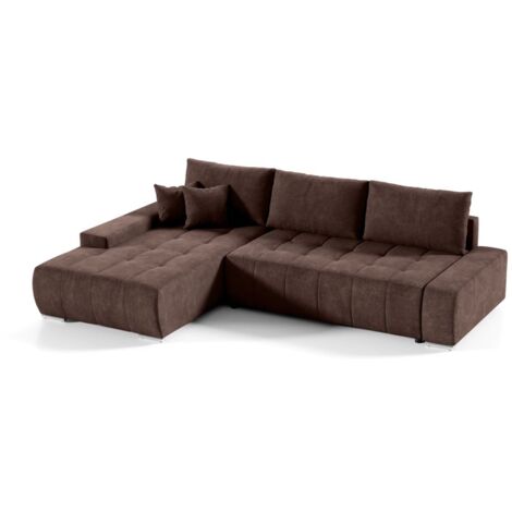 Ecksofa Sofa mit Schlaffunktion VOGAR Stoff Aston Braun Ottomane Links