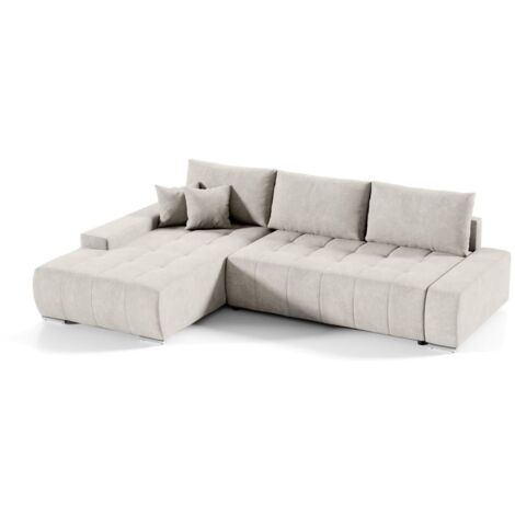 Ecksofa Sofa mit Schlaffunktion VOGAR Stoff Aston Creme Ottomane Links