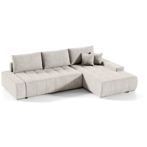 Ecksofa Sofa mit Schlaffunktion VOGAR Stoff Aston Creme Ottomane Rechts