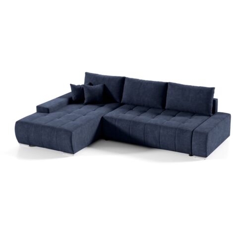 Ecksofa Sofa mit Schlaffunktion VOGAR Stoff Aston Dunkelblau Ottomane Links