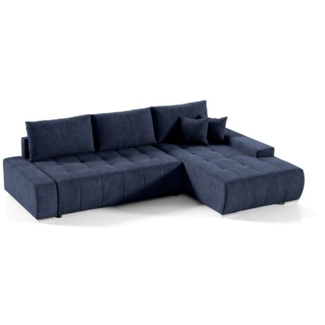 Ecksofa Sofa mit Schlaffunktion VOGAR Stoff Aston Dunkelblau Ottomane Rechts