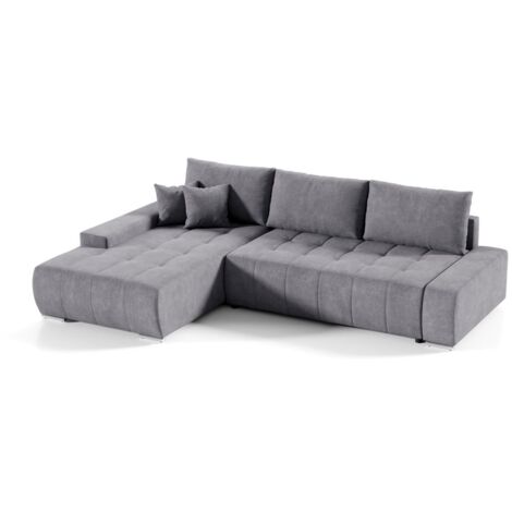 Ecksofa Sofa mit Schlaffunktion VOGAR Stoff Aston Dunkelgrau Ottomane Links