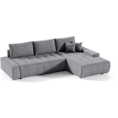 Ecksofa Sofa mit Schlaffunktion VOGAR Stoff Aston Dunkelgrau Ottomane Rechts