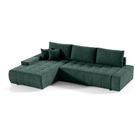 Ecksofa Sofa mit Schlaffunktion VOGAR Stoff Aston Flaschengrün Ottomane Links