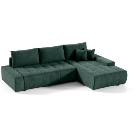 Ecksofa Sofa mit Schlaffunktion VOGAR Stoff Aston Flaschengrün Ottomane Rechts