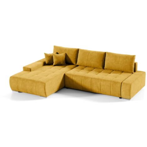 Ecksofa Sofa mit Schlaffunktion VOGAR Stoff Aston Gelb Ottomane Links