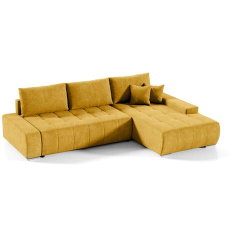 Ecksofa Sofa mit Schlaffunktion VOGAR Stoff Aston Gelb Ottomane Rechts
