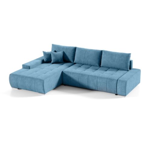 Ecksofa Sofa mit Schlaffunktion VOGAR Stoff Aston Lichtblau Ottomane Links