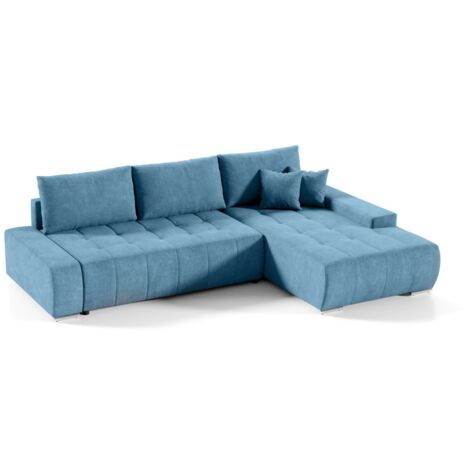 Ecksofa Sofa mit Schlaffunktion VOGAR Stoff Aston Lichtblau Ottomane Rechts