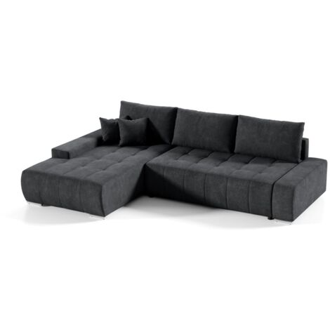 Ecksofa Sofa mit Schlaffunktion VOGAR Stoff Aston Schwarz Ottomane Links