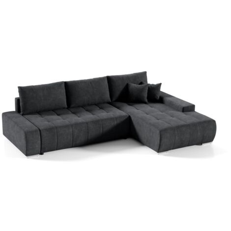 Ecksofa Sofa mit Schlaffunktion VOGAR Stoff Aston Schwarz Ottomane Rechts