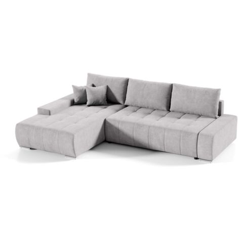 Ecksofa Sofa mit Schlaffunktion VOGAR Stoff Aston Silbergrau Ottomane Links