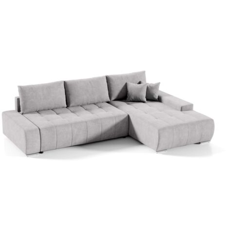 Ecksofa Sofa mit Schlaffunktion VOGAR Stoff Aston Silbergrau Ottomane Rechts
