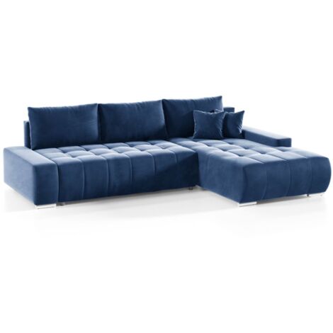 Ecksofa Sofa mit Schlaffunktion VOGAR Stoff Monolith Blau Ottomane Rechts