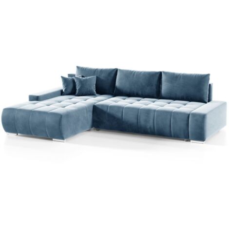 Ecksofa Sofa mit Schlaffunktion VOGAR Stoff Monolith Graublau Ottomane Links
