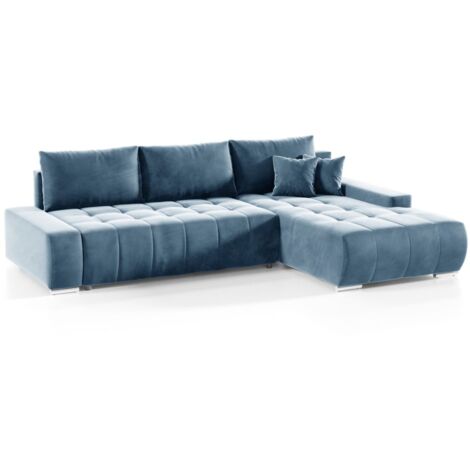 Ecksofa Sofa mit Schlaffunktion VOGAR Stoff Monolith Graublau Ottomane Rechts