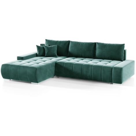 Ecksofa Sofa mit Schlaffunktion VOGAR Stoff Monolith Grün Ottomane Links
