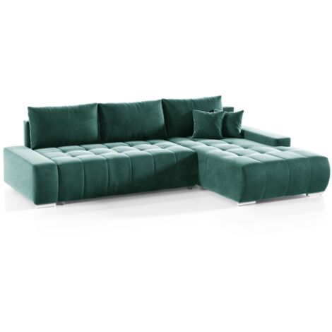 Ecksofa Sofa mit Schlaffunktion VOGAR Stoff Monolith Grün Ottomane Rechts