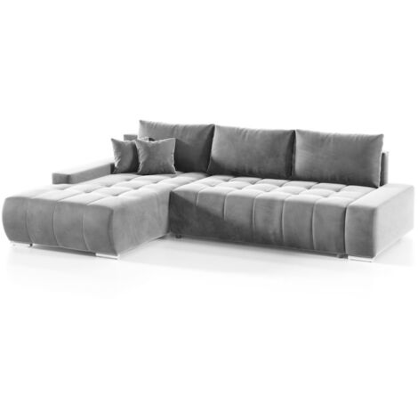 Ecksofa Sofa mit Schlaffunktion VOGAR Stoff Monolith Hellgrau Ottomane Links
