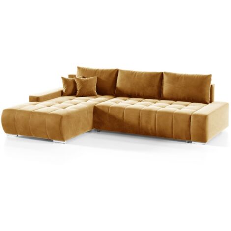 Ecksofa Sofa mit Schlaffunktion VOGAR Stoff Monolith Honiggelb Ottomane Links