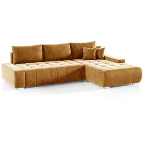 Ecksofa Sofa mit Schlaffunktion VOGAR Stoff Monolith Honiggelb Ottomane Rechts