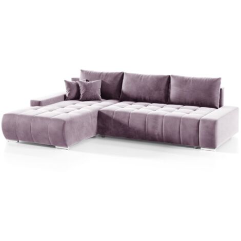 Ecksofa Sofa mit Schlaffunktion VOGAR Stoff Monolith Lila Ottomane Links