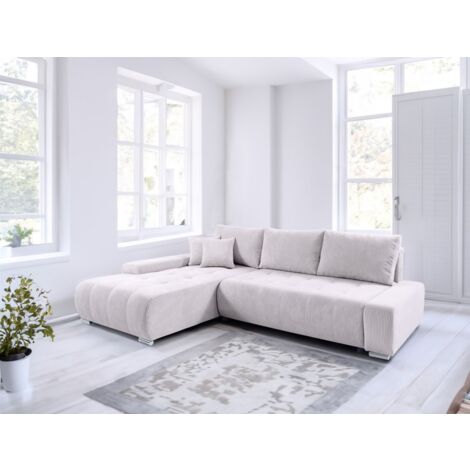 Ecksofa Sofa mit Schlaffunktion VOGAR Stoff Poso Altweiß Ottomane Links