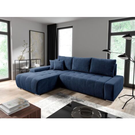 Ecksofa Sofa mit Schlaffunktion VOGAR Stoff Poso Blau Ottomane Links